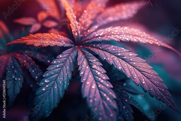 Obraz Vibrant Cannabis Leaf in Fiery Digital Art