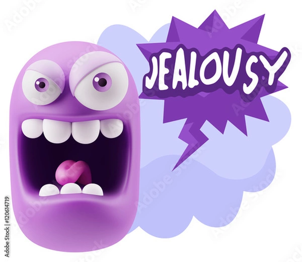 Fototapeta 3d Illustration Angry Face Emoticon saying Jealousy with Colorfu