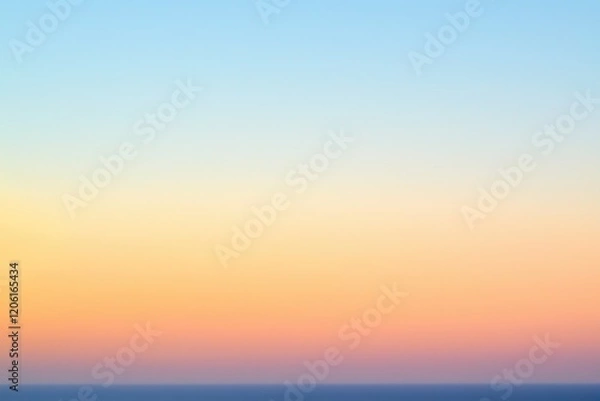 Fototapeta Sunset Gradient: A sky transitioning from deep orange to soft pink, with the horizon fading into a calm, dusky blue