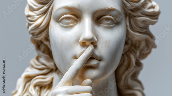 Fototapeta Marble statue making a silence gesture