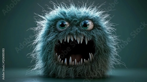 Fototapeta Furry monster with sharp teeth
