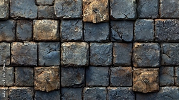 Fototapeta Textured Dark Stone Wall in Square Pattern for Background Use