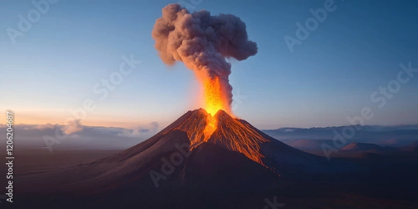 Obraz Volcanic eruption at sunset.  A powerful display of nature's raw energy.