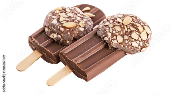 Fototapeta Chocolate almond popsicle and ice cream wafer isolated on a white background
