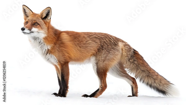 Fototapeta Playful and Sly Fox with Fluffy Tail and Bright Eyes, Prowling in the Wilderness Isolated on White or Transparent Background