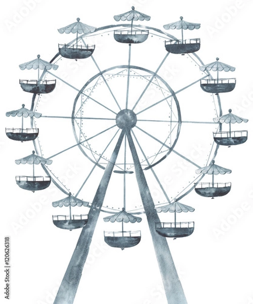 Fototapeta Ferris wheel watercolor illustration