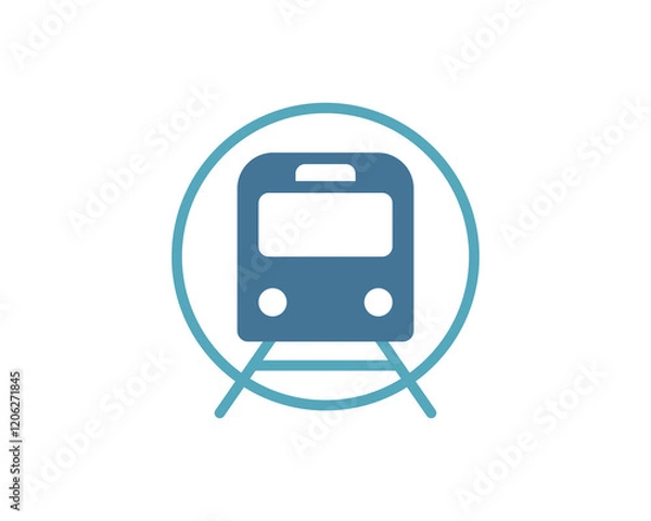 Fototapeta Stylish minimalist train icon in teal and blue. Perfect for transportation apps, websites, infographics, and presentations.