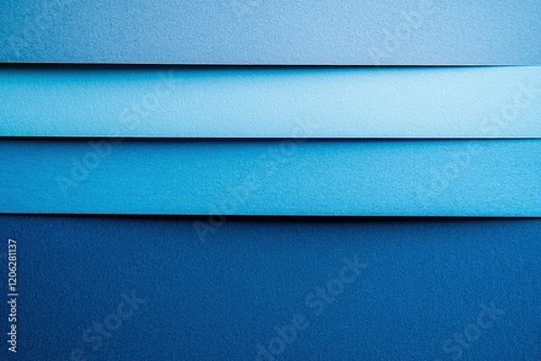 Fototapeta Four different layers of blue paper, abstract background with blue horizontal paper stripes