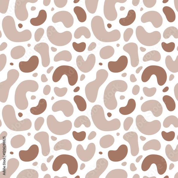 Obraz Seamless abstract pattern featuring beige and brown organic shapes on a white background. Ideal for fabric, wallpaper, and digital projects with a focus on minimalism and modern artistic themes