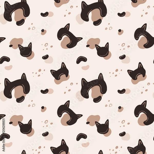 Obraz Seamless abstract pattern featuring cat-shaped elements in brown tones on a beige background. Perfect for textiles, wallpapers, and artistic projects