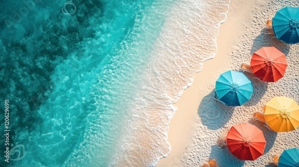 Fototapeta la mer bleu azur des maldives, les plages de sable blanc et les palmiers, le soleil brille dessus. la plage est recouverte de sable fin, entourée d'eau cristalline