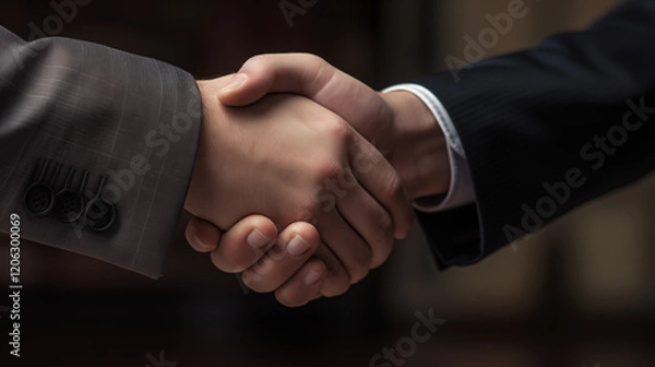 Fototapeta Deux personnes en costume se serrant la main. Business, travail, accord, contrat. Pour conception et création graphique.