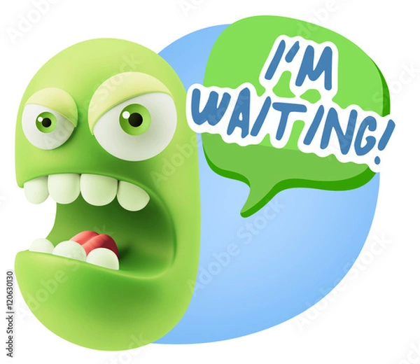 Fototapeta 3d Rendering Angry Character Emoji saying I'm Waiting with Color