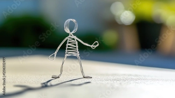 Obraz Simple wire figure stands on smooth surface, surrounded by blurred background