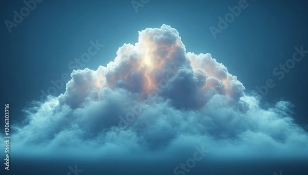 Fototapeta A cloud with a thunderstorm inside, isolated on a black background