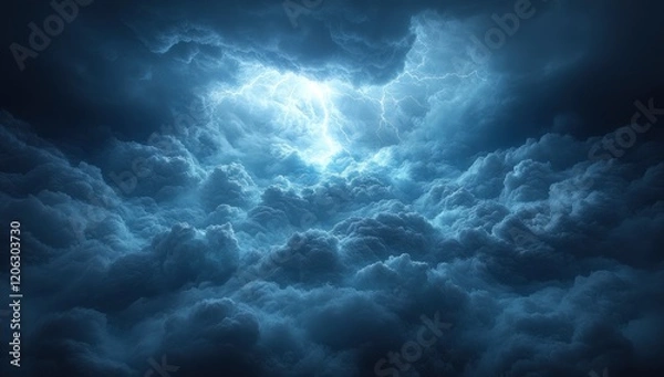 Fototapeta A cloud with a thunderstorm inside, isolated on a black background