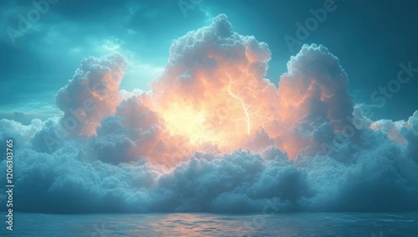 Fototapeta A cloud with a thunderstorm inside, isolated on a black background