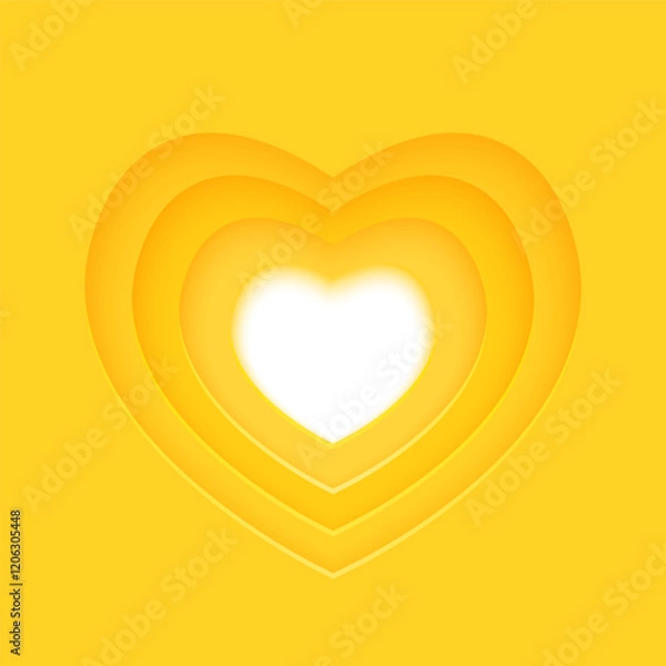 Obraz Paper heart frame on yellow background for Valentines day and wedding lovely greeting card design