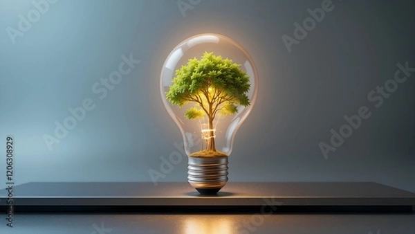 Fototapeta Innovation Sparks: Futuristic Light Bulb with a Tree Growing Inside