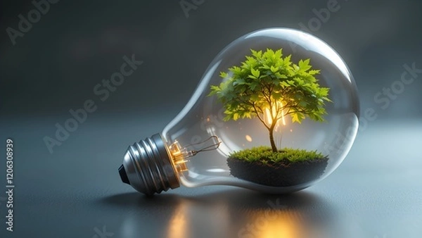 Fototapeta Innovation Sparks: Futuristic Light Bulb with a Tree Growing Inside