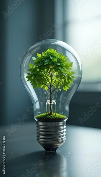 Fototapeta Innovation Sparks: Futuristic Light Bulb with a Tree Growing Inside