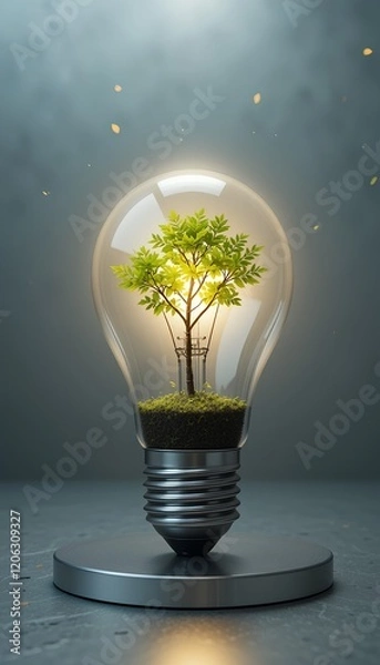 Fototapeta Innovation Sparks: Futuristic Light Bulb with a Tree Growing Inside