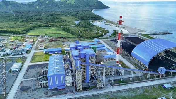Obraz Aerial View of a Coastal Power Plant in the Philippines