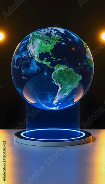 Fototapeta hologram of earth globe and virtual screen, simple style, with white tones