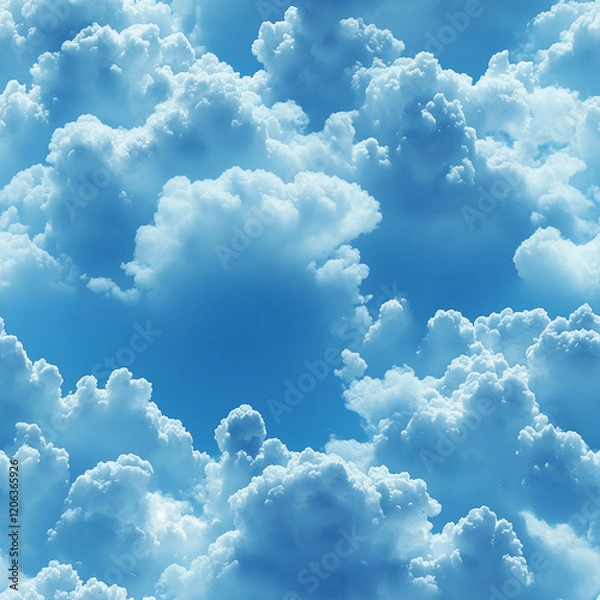 Fototapeta Fluffy white clouds with soft textures and airy details in a seamless pattern