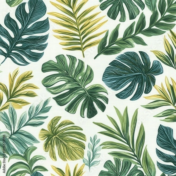 Fototapeta Vibrant tropical leaves pattern nature digital artwork green environment aesthetic viewpoint nature's beauty