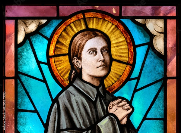 Obraz Saint Gemma Galgani. A stained-glass window in the Oasis of Peace community chapel in Medjugorje, BiH.