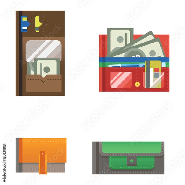 Fototapeta Open purse wallet vector set.