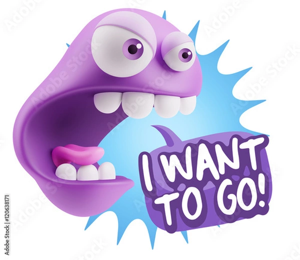Fototapeta 3d Rendering Angry Character Emoji saying I Want to Go with Colo