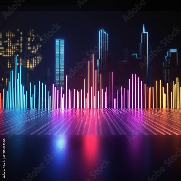Fototapeta city background with neon equalizer
