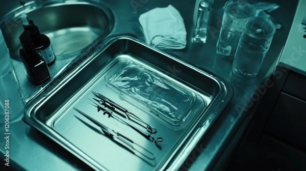 Fototapeta Sterile surgical instruments prepared for procedure