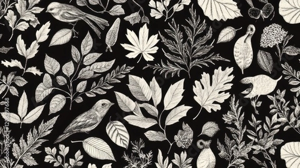 Obraz Floral black and white background
