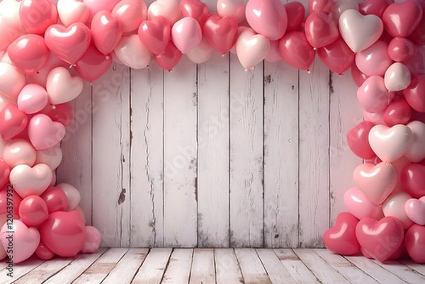 Obraz Valentine's Day composition with pink and hearts ballons 