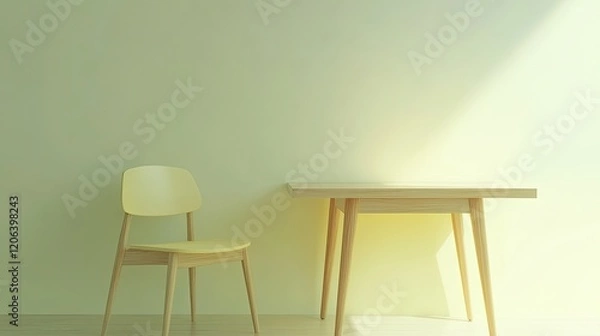Fototapeta Minimalist Room Setting With Chair and Table