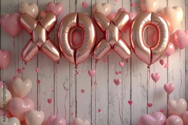 Obraz Xoxo word from pink inflatable balloons