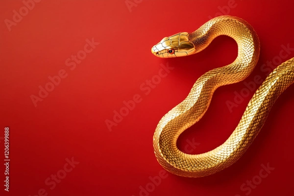 Fototapeta 3D gold snake on red background