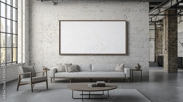 Fototapeta Modern living room with blank frame mockup.