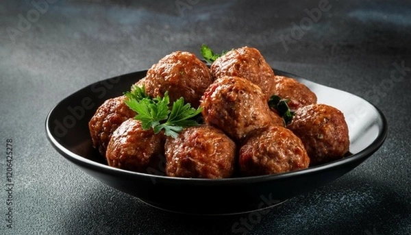 Obraz meatballs in a black bowl on a dark background