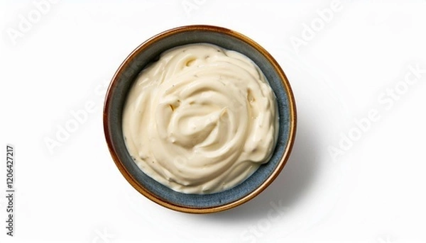 Obraz a bowl of alfredo sauce top view isolated on white background