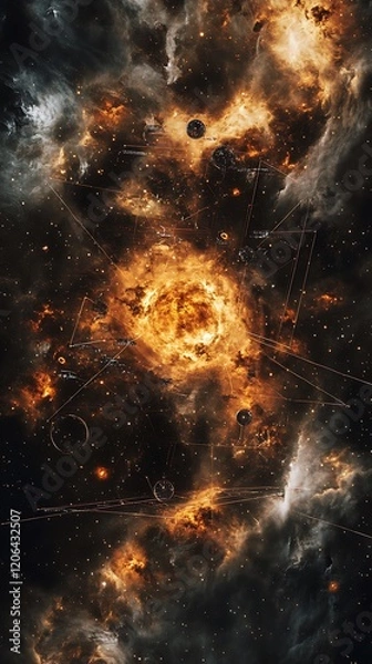Fototapeta A vibrant cosmic scene depicting a stellar explosion in space.