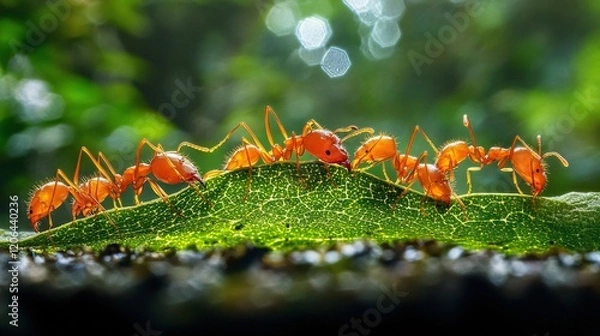 Fototapeta Teamwork of Leaf-Cutter Ants Working Together in Nature