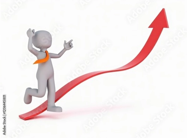 Obraz 3d man red arrow success chart on white background.