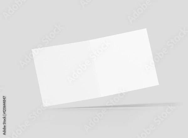 Fototapeta Photorealistic Square Bifold Brochure Mockup on light grey background. 3D illustration. High Resolution Texture. Mockup template ready for your design. 