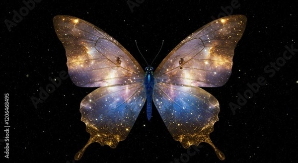 Fototapeta A cosmic butterfly with wings made of shimmering galaxies and stardust
