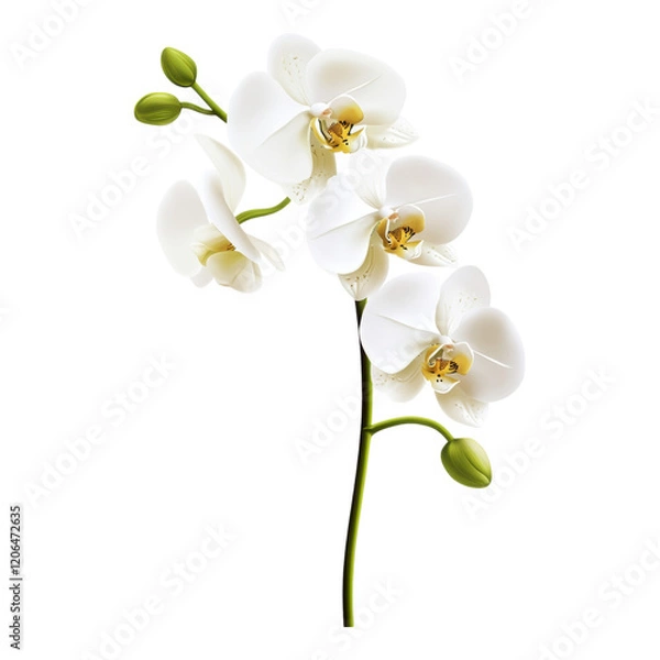 Obraz Elegant White Phalaenopsis Orchids Blooming Branch Isolated on White Background
