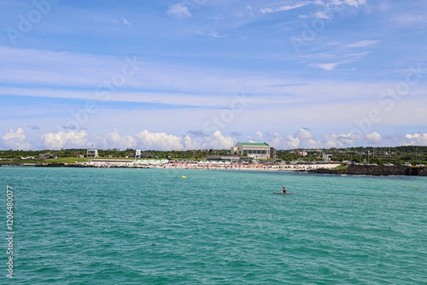 Fototapeta 바다와 하늘이 어울리는 해안가풍경 제주 제주시 구좌읍 김녕리 김녕해수욕장